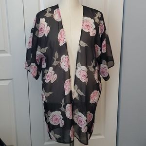Sheer Black Floral Kimono